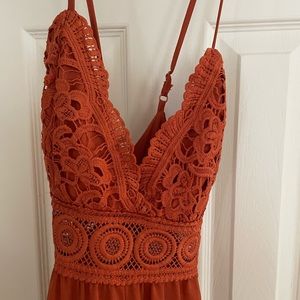 Orange Lace Chiffon Jumpsuit